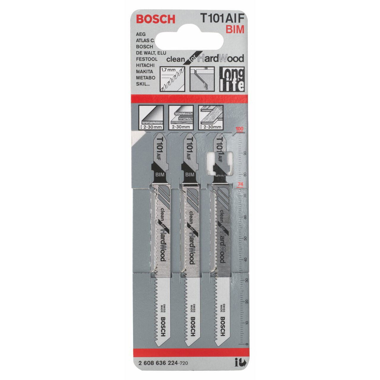 Bosch 2608636224  T 101 AIF Clean for Hard Wood szúrófűrészlap 3db termék fő termékképe