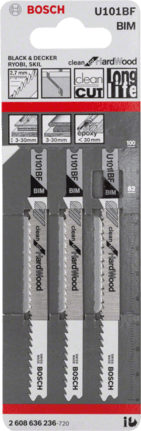 Bosch 2608636236  U 101 BF Clean for Hard Wood szúrófűrészlap 3db termék fő termékképe