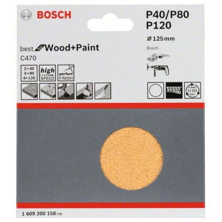 Bosch 1609200158 C470 Best for Wood and Paint csiszolólap 125mm P40/80/120 termék fő termékképe