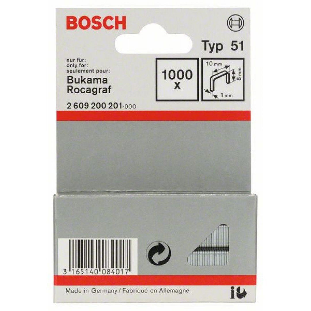Bosch 2609200201 51-es típusú laposhuzal tűzőkapocs 8mm 1000db termék fő termékképe