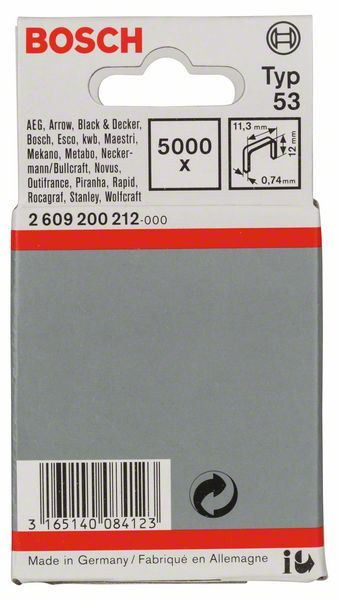 Bosch 2609200212 53-as típusú keskeny laposhuzal tűzőkapocs 12mm 5000db termék fő termékképe