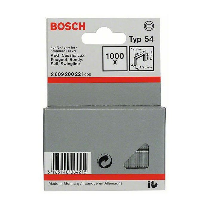 Bosch 2609200221 54-es típusú laposhuzal tűzőkapocs 12mm 1000db termék fő termékképe