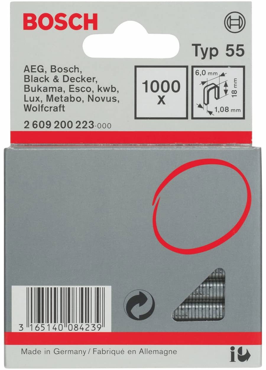 Bosch 2609200223 55-ös típusú keskeny tűzőkapocs 18mm 1000db termék fő termékképe