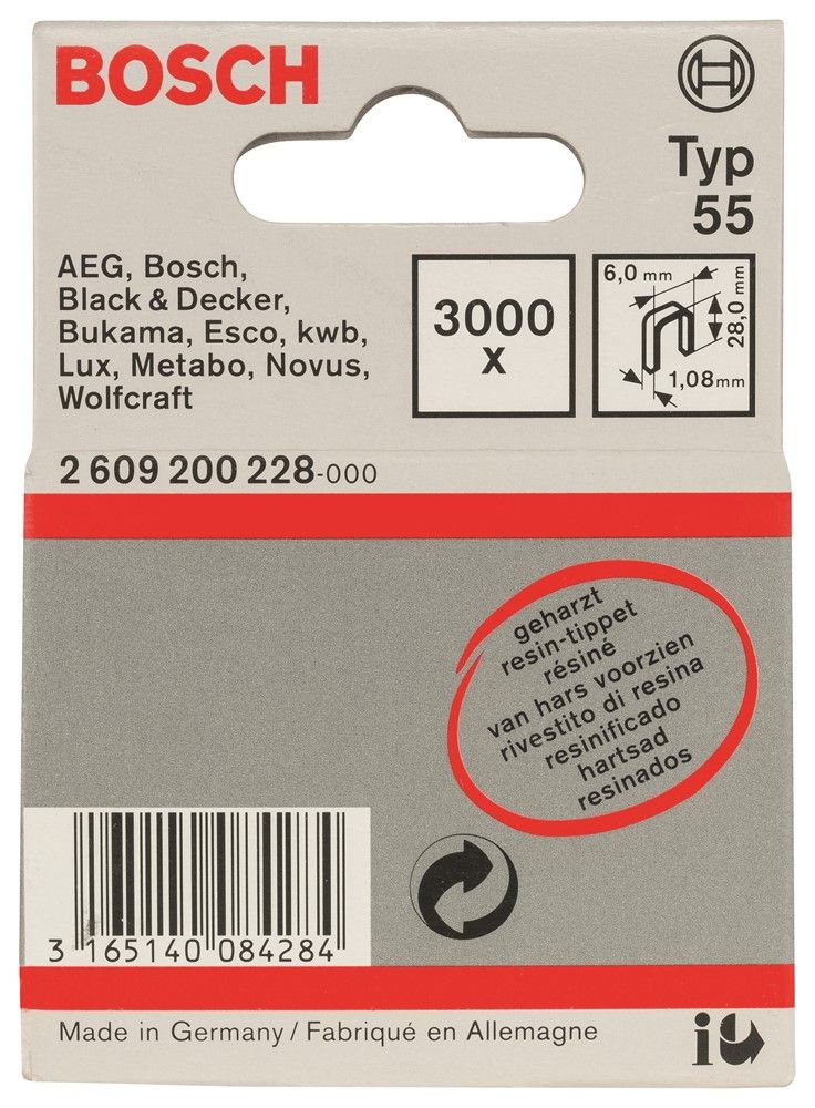 Bosch 2609200228 55-ös típus keskeny tűzőkapocs 28mm 3000db termék fő termékképe