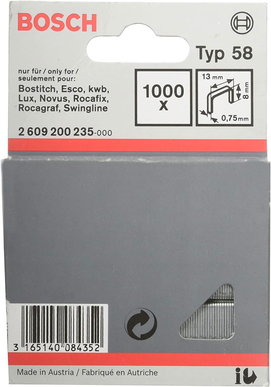 Bosch 2609200235 58-as keskeny laposhuzal tűzőkapocs 8mm 1000db termék fő termékképe