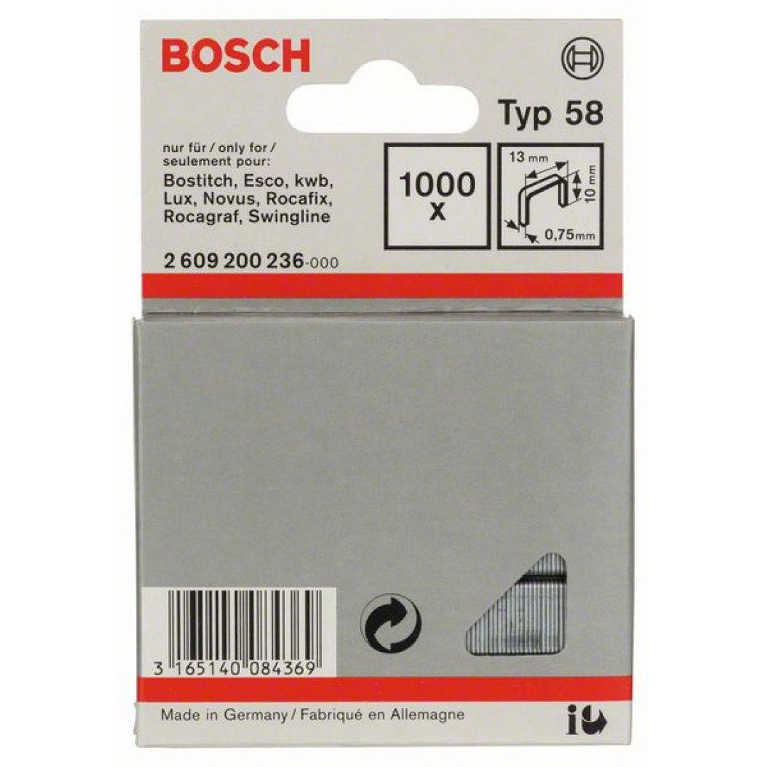 Bosch 2609200236 58-as keskeny laposhuzal tűzőkapocs 10mm 1000db termék fő termékképe