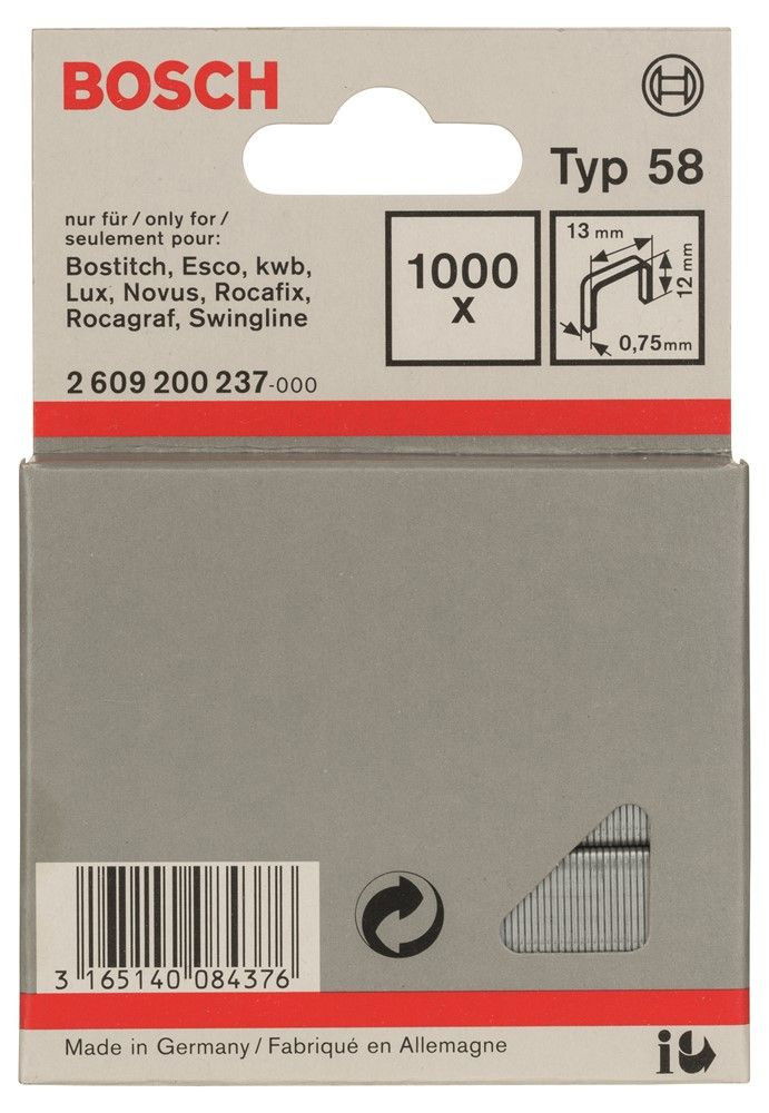 Bosch 2609200237 58-as keskeny laposhuzal tűzőkapocs 12mm 1000db termék fő termékképe
