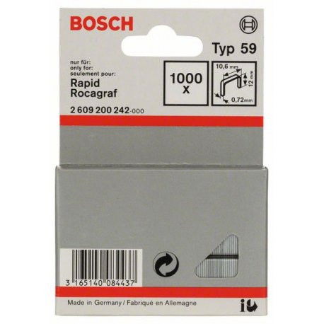 Bosch 2609200242 59-es keskeny laposhuzal tűzőkapocs 12mm 1000db termék fő termékképe