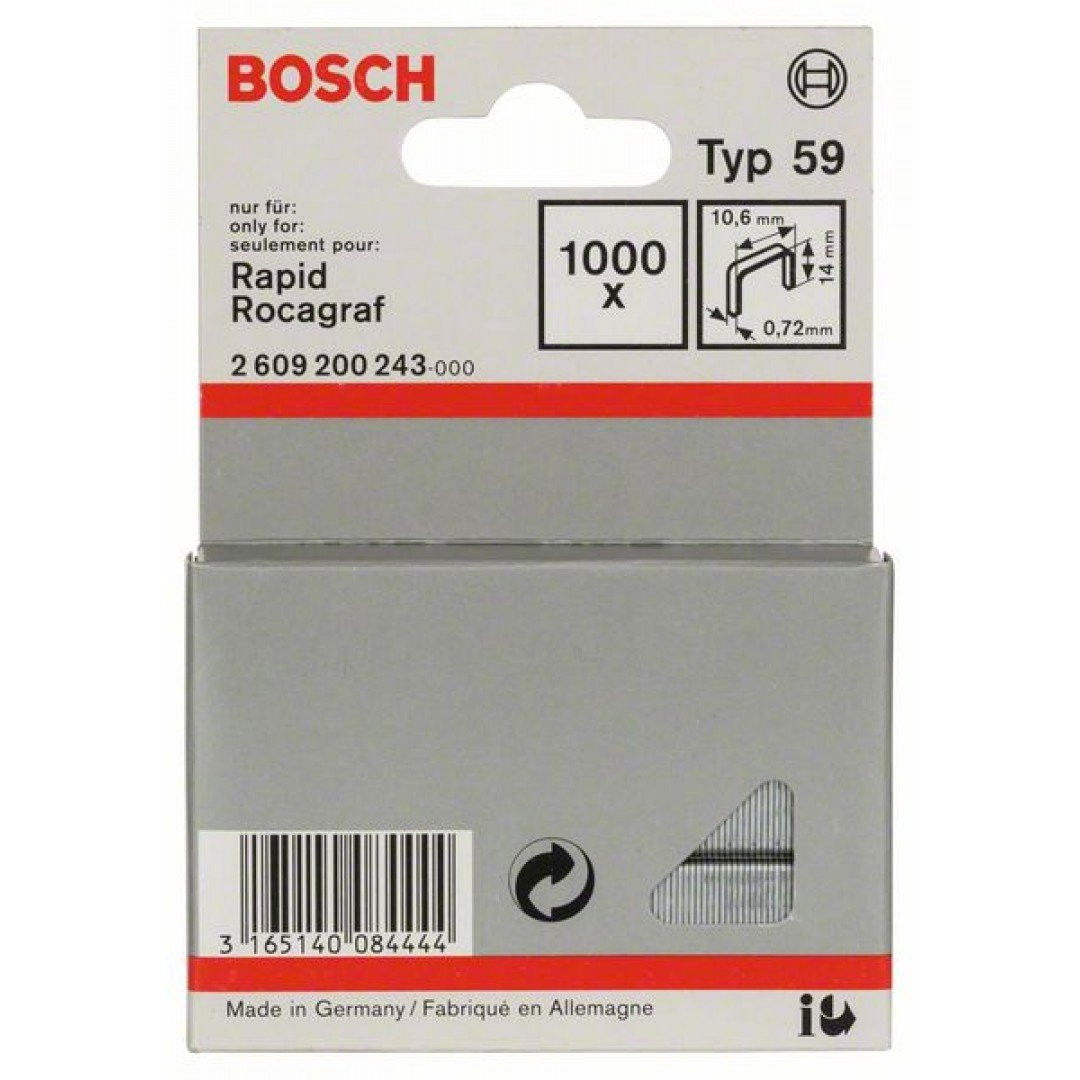 Bosch 2609200243 59-es keskeny laposhuzal tűzőkapocs 14mm 1000db termék fő termékképe