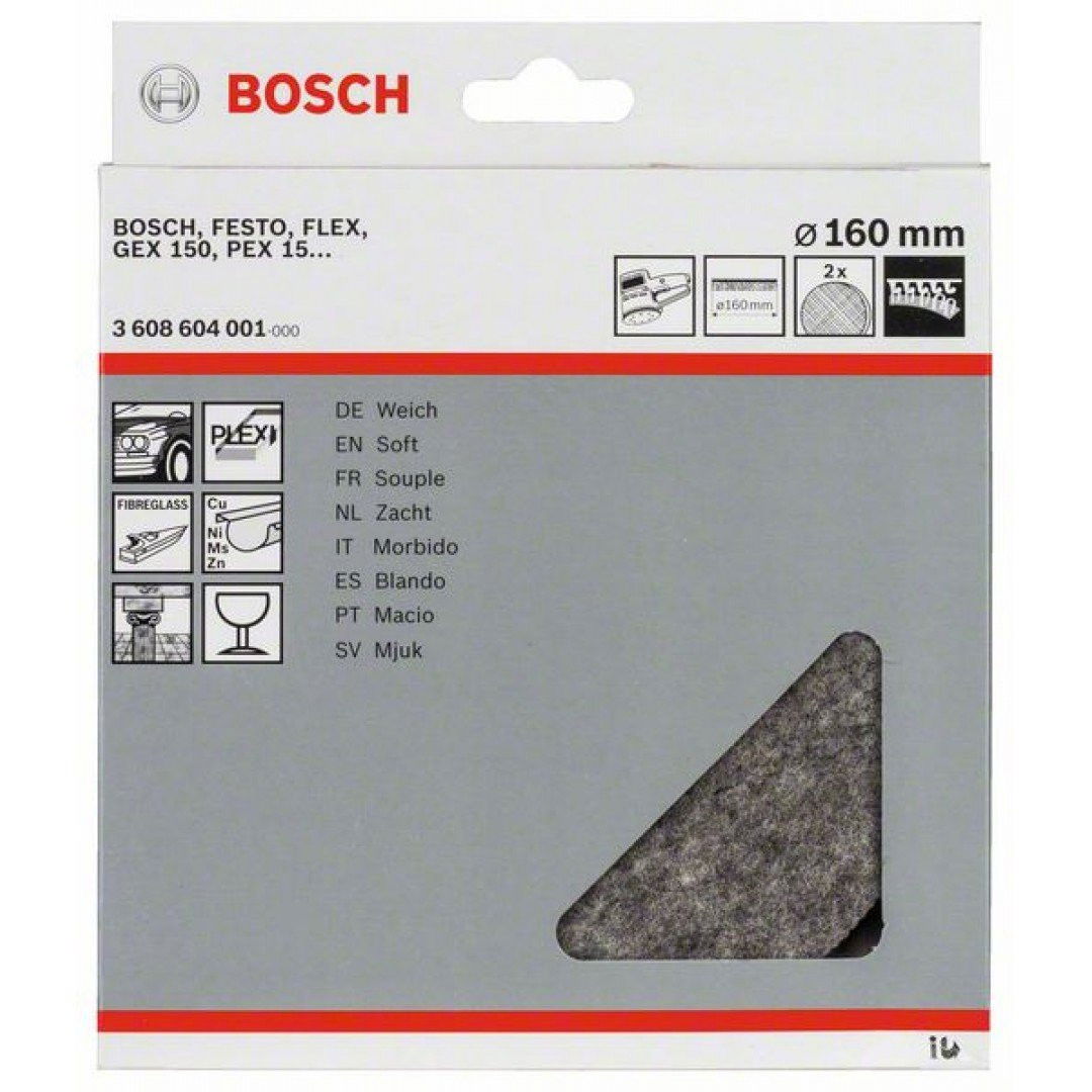Bosch 3608604001 Polírnemez excentercsiszolóhoz lágy 160mm 5db-os kiszerelés termék fő termékképe