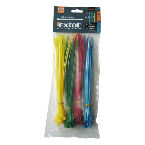 Extol 8856196 kábelkötegelő 100db 4 színű 3,6x200mm termék fő termékképe