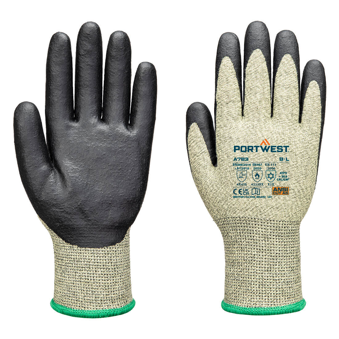 Portwest A783 - Arc Grip 13E 3. szintű kesztyű, zöld/fekete termék fő termékképe